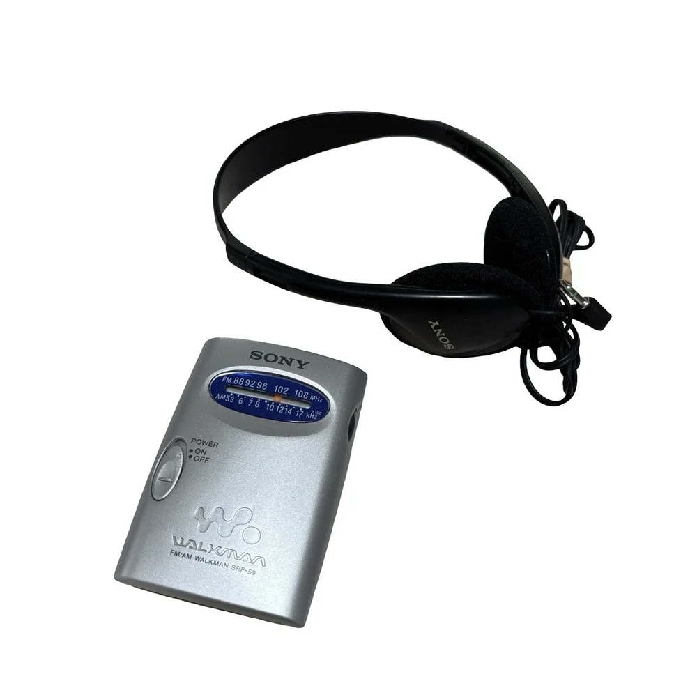 Sony SRF-59 AM/FM Walkman Radio Silver with Belt Clip Tested Working